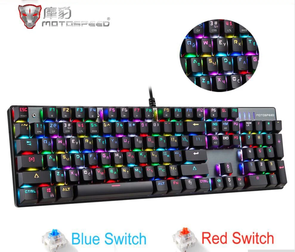Motospeed CK104 игровая механическая клавиатура на русском и английском красный