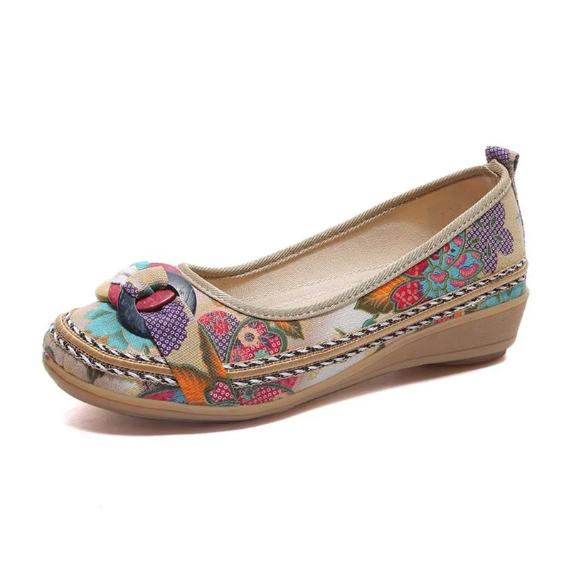

COZULMA Women Floral Breathable Canvas Casual Shoes Autumn Fashion Sneakers Female Slip-on Loafers Shoes Plus Size 35-42