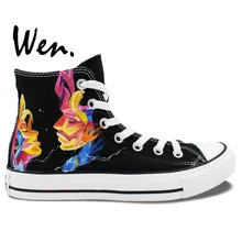 Вэнь Дизайн Пользовательские Ручная роспись обувь дизайн пользовательские MUSE Мужские Женские высокие черные парусиновые кроссовки для подарков