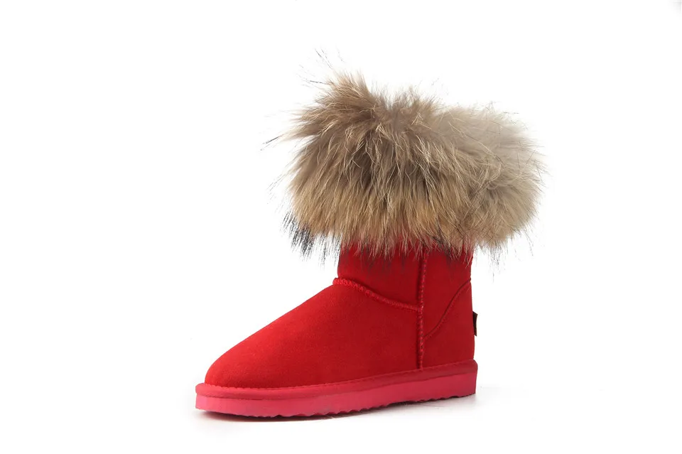 MBR FORCE Fashion Women's Natural Real fox Fur Snow Boots Genuine Cow Leather women Boots Female Warm Winter Boots Shoes