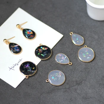 

50pcs 14*22mm 21*24mm Colorful Resin Charm Trendy Jewelry Gold Tone Round/Tear Drop Charm Fit Earring DIY Jewelry Making Pendant