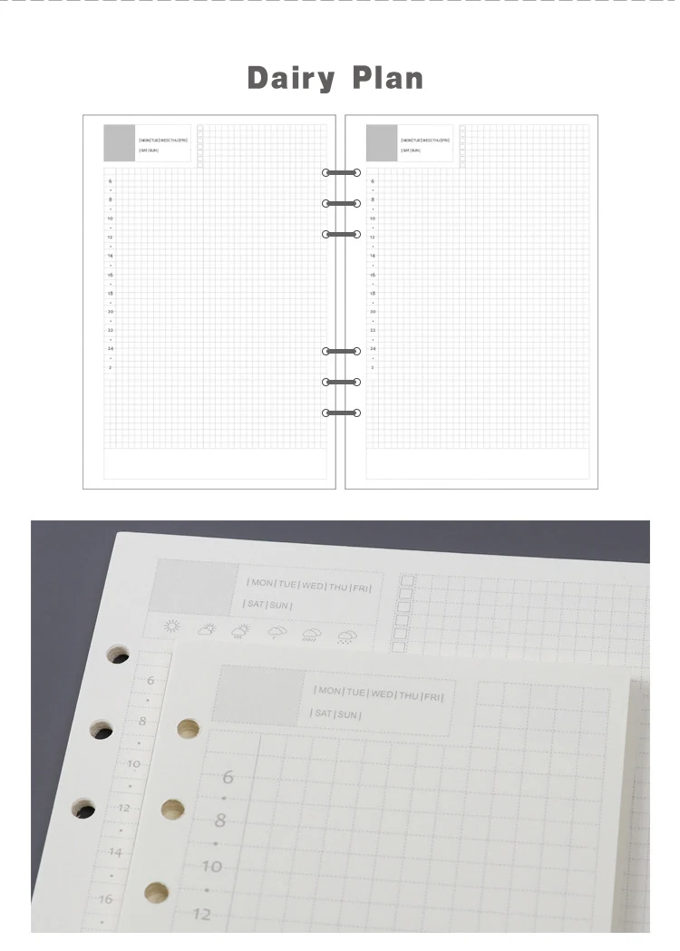 A5, A6, A7 блокнот с отрывным листом, бумага, внутренняя заправка страниц, спиральный планировщик, молочный Еженедельный Ежемесячный план, muji стиль, чтобы сделать точечную сетку пустой