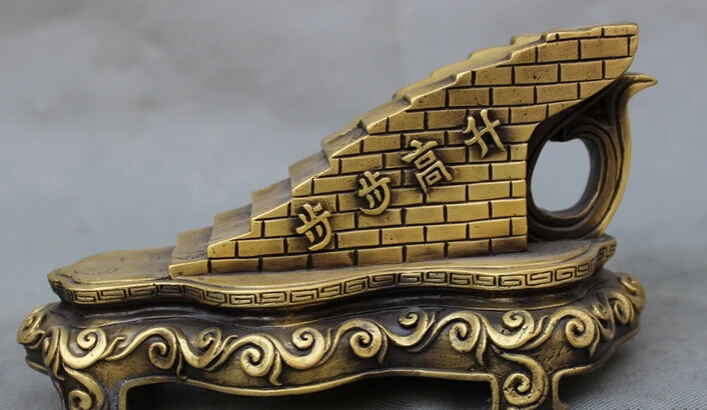 

S4666 9" Folk Chinese Bronze Decoration FengShui Footprint Terrace Statue Sculpture D0317