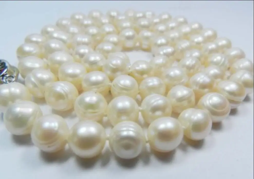 

10-11mm White Akoya Cultured Pearl Necklace 32" @^18K GP style Fine jewe Noble Natural jade SHIPPING