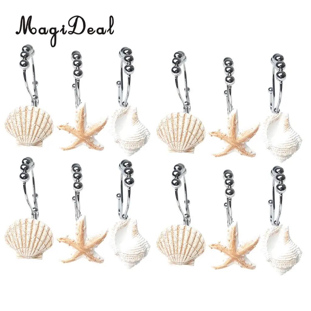 MagiDeal PACK 12 Shell Shower Curtain Hooks Ring Bathroom Accessories