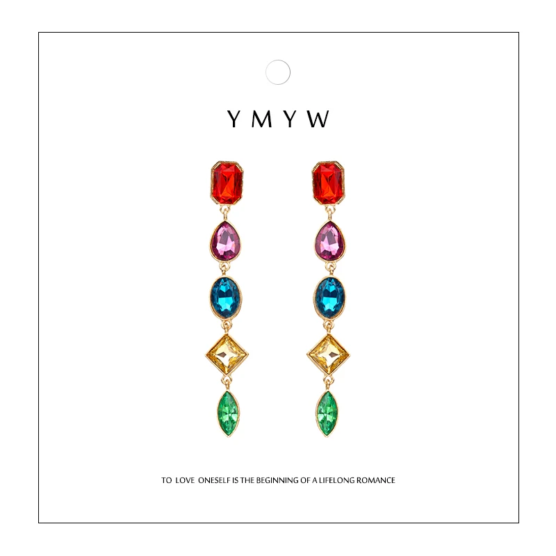 

YMYW Fashion Elegant Resin Crystal Colorful Earrings Long Dangle Drop Earrings Jewelry Earring for Women Bijoux Aros Mujer Oreja