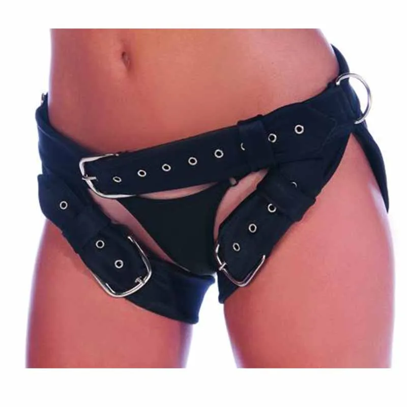 FP110-1 Sexy Punk Crotchless Panties Women Chastity Belt Faux Leather Buckle Design Exotic Black Lingerie Femme Erotic Briefs Bandage Open Crotch Nightwear (1)