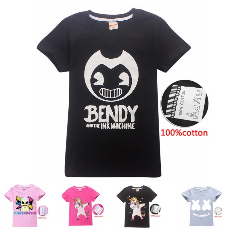 

bendy and the ink machine Pure cotton children's clothing cartoon Short sleeve T-shirt girls shirts grinch black shirts tops