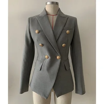 

New 2019 classic euramerican boutique female coat metal lion button suit jacket gray double breasted cultivate morality