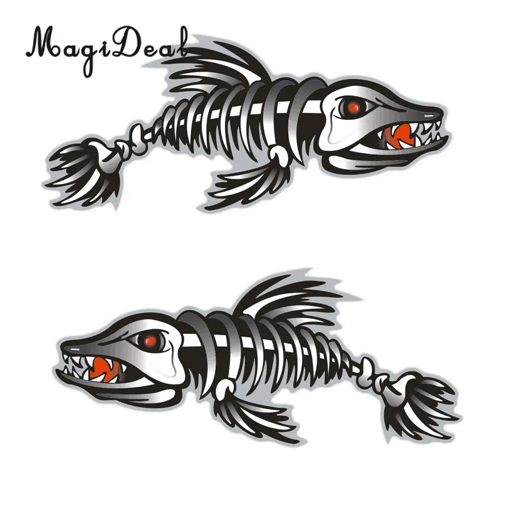MagiDeal 2Pcs Large Skeleton Fish Bones Canoe Kayak Decals Fishing Boat Dinghy Window Car Wall DIY Graphics Accessories