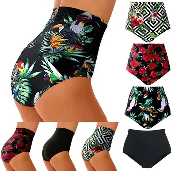 Women's High Waist Swimsuit Bikini Bottoms Tankini Bottom Swim Shorts Plus Size Floral Print Briefs calico print high waist tankini set
