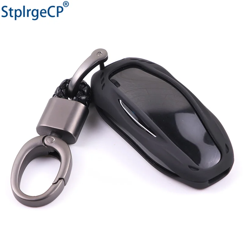

Luxurious black color Car Key Case Cover Key Shell Bag Protector for Tesla Model S with Key Chain