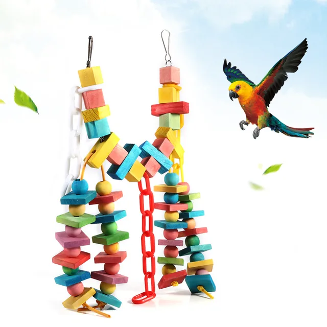 Colorful Wood Parrot Chew Toy Pet Bird Toys Hanging Swing Cage Toys For Parrots Pet Bird Chewing Toys Accessories