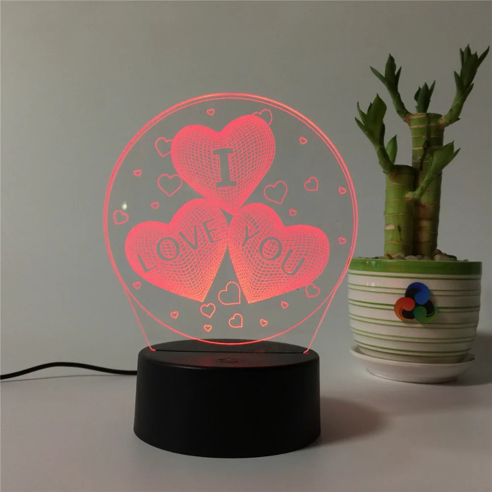 Love Heart Couples 3D Lamp Night Light for Chilren LED Illusion Atmosphere Sleep Light Touch For