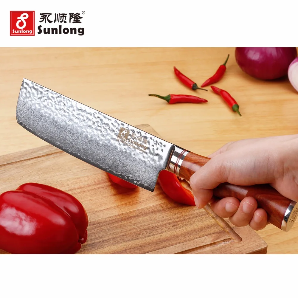 Японская ручка из дамасской стали Sunlong Nakiri 6 5 дюйма Usuba VG10 67 слоев натурального