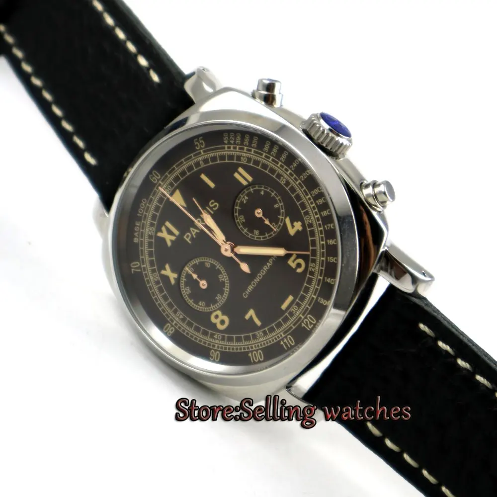 

Parnis 44mm Coffee dial Full chronograph luminous hands and marks quartz movement Men's watch