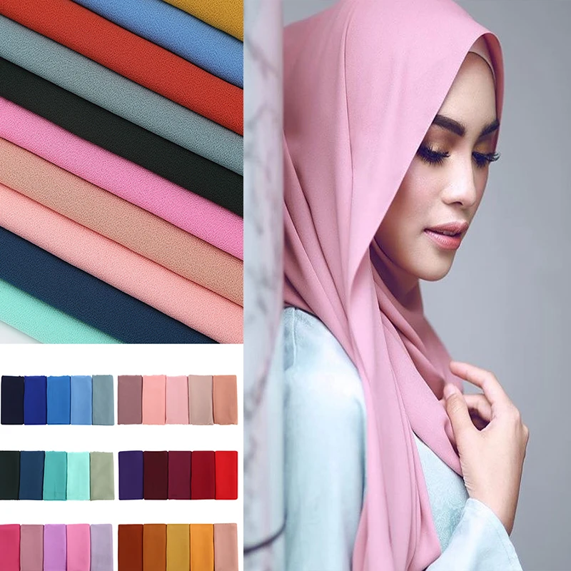 

Women's Bubble Chiffon Scarf Muslim Hijab Caps Head Coverings Solid Shawls Plain Scarf Hijabs Scarves 180x75cm 47colors
