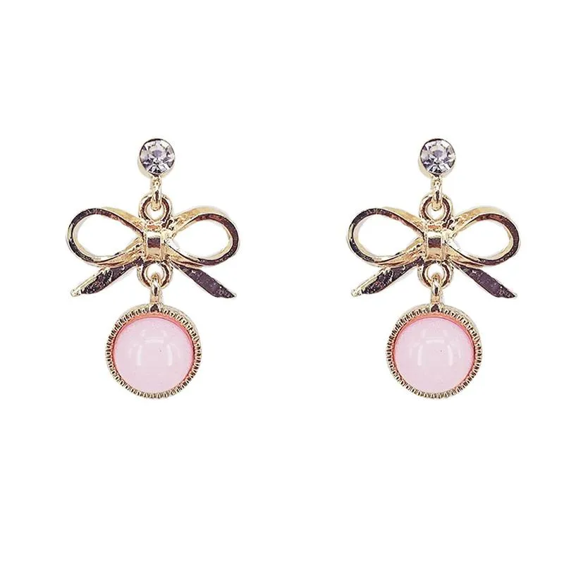 XIAO YOUNG Cute Bowknot Rhinestone Drop Earrings Fashion Simple Sweet