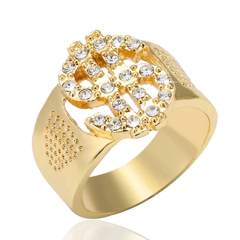 

Fashion Rock Iced Out Bling Gold Color US Dollar Sign Signets Rings for Men Classic Hip Hop Rock Sign Hollow Rings Jewelry gift
