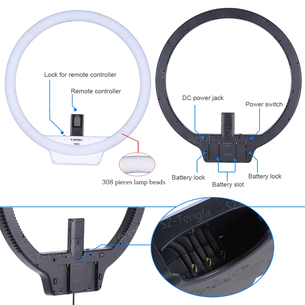 EMS-Free-YONGNUO-YN308-Selfie-Ring-Light-3200K-5500K-Bi-Color-Temperature-LED-Video-Light-Wireless (3)