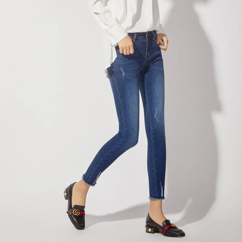 

LEIJIJEANS 2019 New spring Stretch Jeans Bleached Ripped Style Plus Size High Street Mid Waist Skinny Pencil Jeans Women 7056