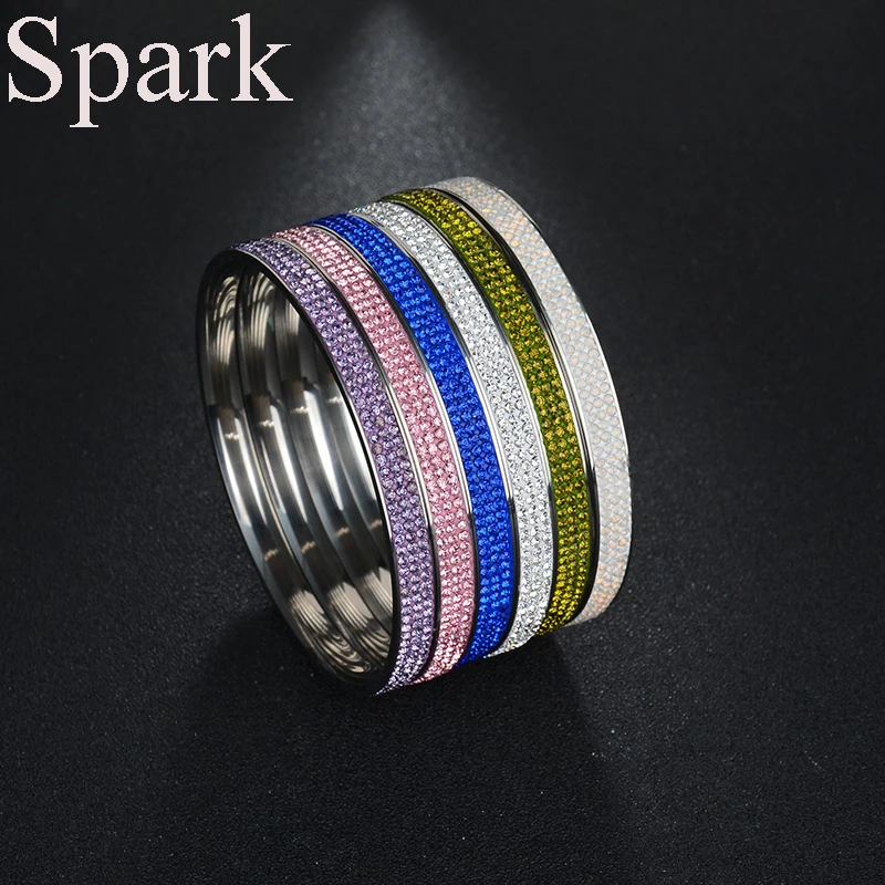 

Famous Brand Lovely Colorful Bangle Stainless Steel 12 Colors Three Row Crystal Clay Bangle & Bracelet for Women Gift Bijoux