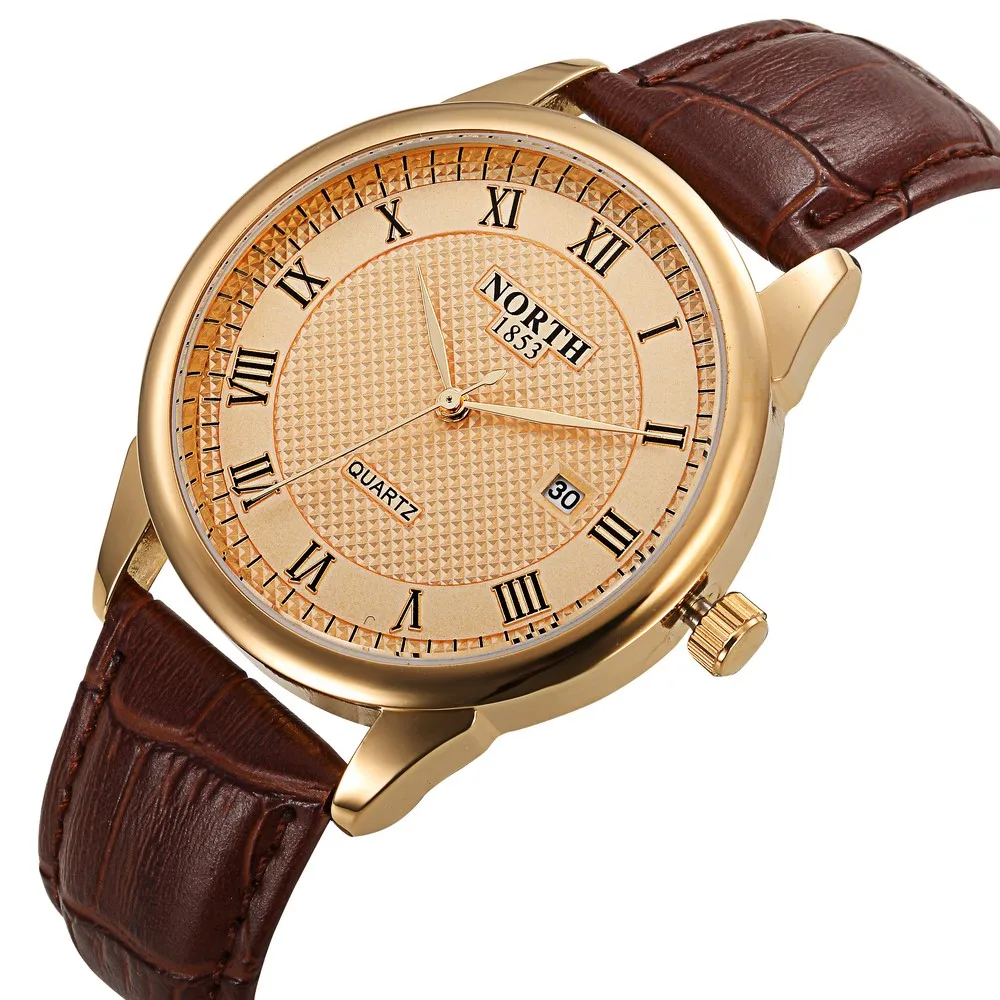 Men Casual Dress Watch North Brand Gold Quartz Man Watch Genuine