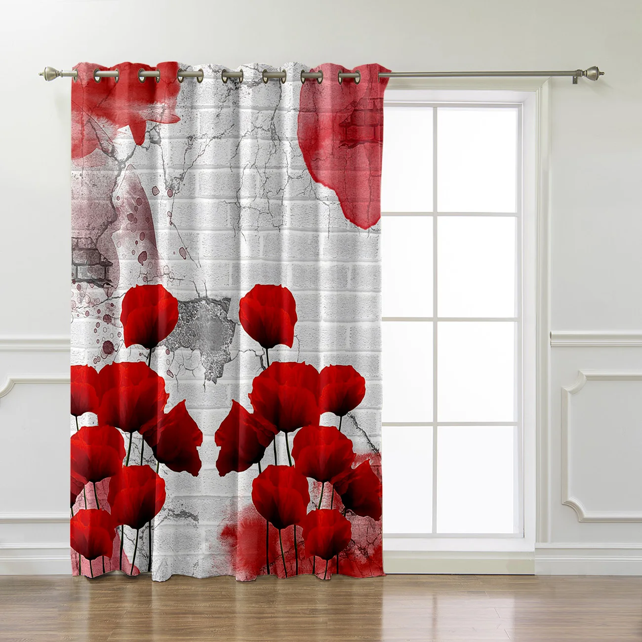 Cortinas de habitación de flores de amapola ventana grande sala de estar Blackout cocina cortinas de tratamiento de ventana interior Ideas de paneles de cortina de ventana