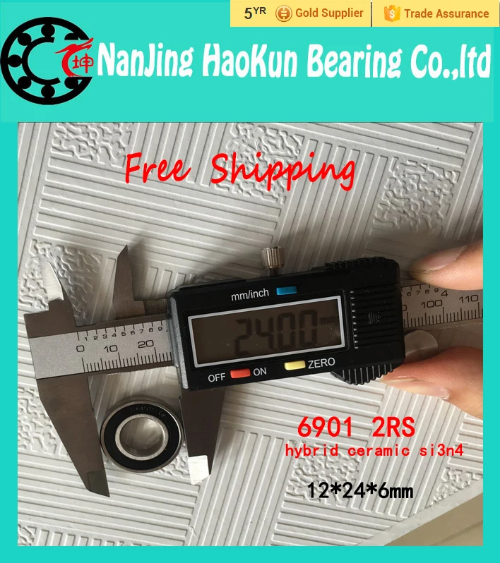 

Free Shipping 6901-2rs hybrid ceramic si3n4  61901 ceramic bearing 12*24*6mm