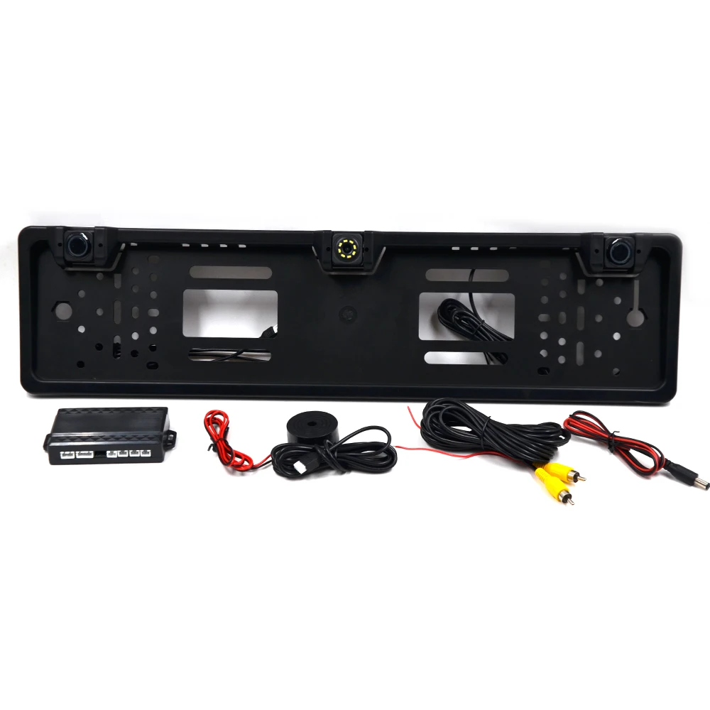 

1 European License Plate Frame + 1 Car Rear View Camera + 2 Parking Sensor Automobiles Number Plate Frame for License Plate