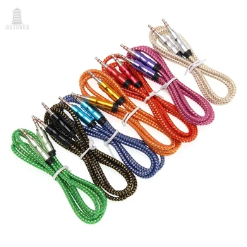 

100pcs/lot New 3.5 Auxiliary Cable Audio Cable bamboo style Stereo Male Aux Cord Cable Nylon Gold For Mp3/Speaker/Car Suppion
