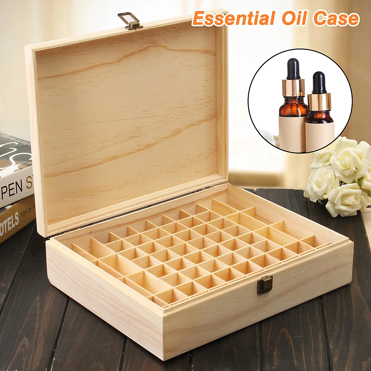 Buy 64 Slots Wooden Essential Oils Box Wood Case
