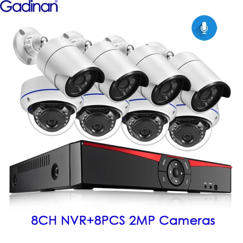 Gadinan 8CH POE 4MP комплекты безопасности NVR 4.0MP 1080P камера Аудио Звук CCTV система купольная пуля комплекты наружного наблюдения 4 ТБ HDD - Цвет: 8PCS 2MP Cameras