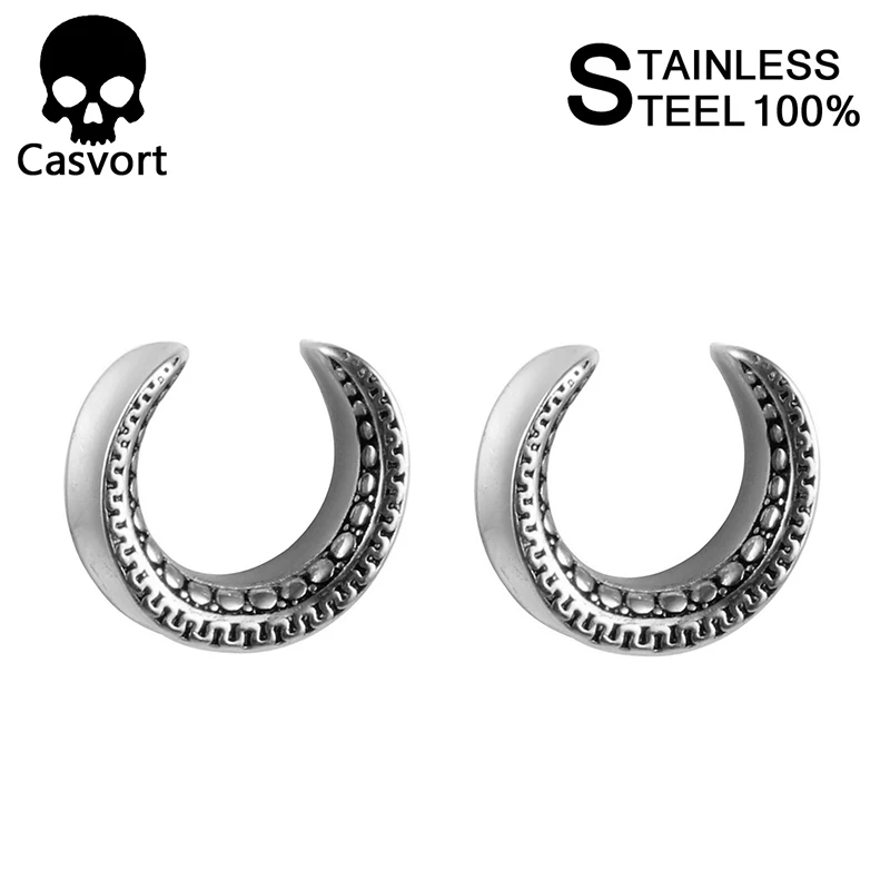 Casvort 2 PCS Gold Shell Heart Ear Plugs Piercing Body Jewelry Stainless Steel Ear Gauges Stretchers 2g-3/4 inch 