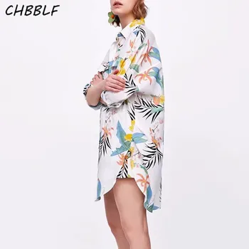 

CHBBLF sweet floral print shirt style dress turn down collar long sleeve female cute dresses loose oversize vestidos XSZ1661