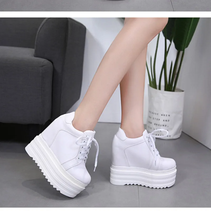 SWYIVY/женские белые кроссовки на очень высоком каблуке 13 см; Новинка года; зимняя женская повседневная обувь; женские кроссовки на танкетке