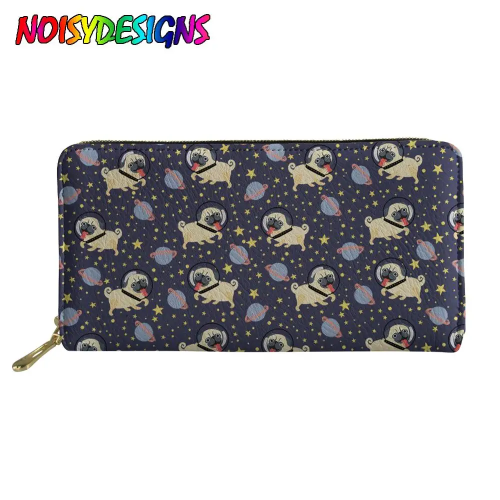 

NOISYDESIGNS Leather Business Card Holder Space Husky Rooster Pug Pattern Female Wallet Day Clutch Purse Women's PU Leather