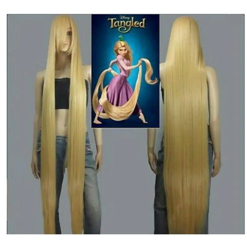 

Shun free shipping HOT! Movie Tangled Rapunzel Long Blonde Cosplay Straight Wig Hair 150cm