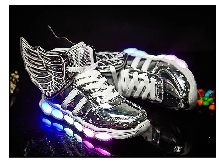 Meninas de Carregamento Crianças Sapatos Luminosa Meninos Usb Esporte Casuais Asa Brilhantes Tênis Luz Led 30 meninas de carregamento usb esporte sapatos casuais