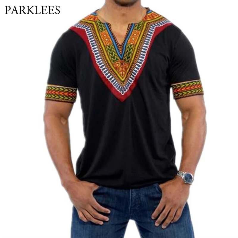 Футболка Dashiki мужская приталенная брендовая тенниска с Африканским 3D принтом