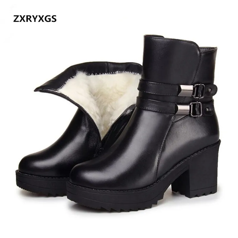 2022 New Fashion Winter Full Cowhide Wool Boots Women Leather Warm Comfort Shoes Snow Plus Size | Обувь