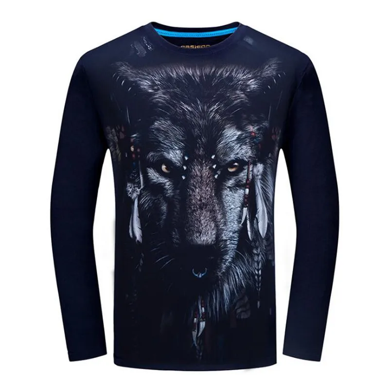

Autumn Fashion Long Sleeve 3D Animal Printed Pattern T Shirts Men Cotton Slim O-neck Tops Tee Shirts For Male 2017 Spring 6XL