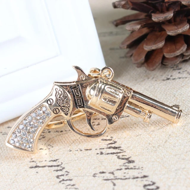 5x PCS Lot - Gold Gun Keychain Pistol Keyring Novelty Big Key Ring