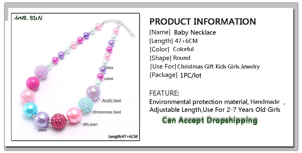 MHS. SUN, Новое поступление, детское массивное ожерелье из бусин, цветное ожерелье из жевательной резинки для девочек, ювелирные изделия ручной работы для детей, игрушка в подарок, 1 шт