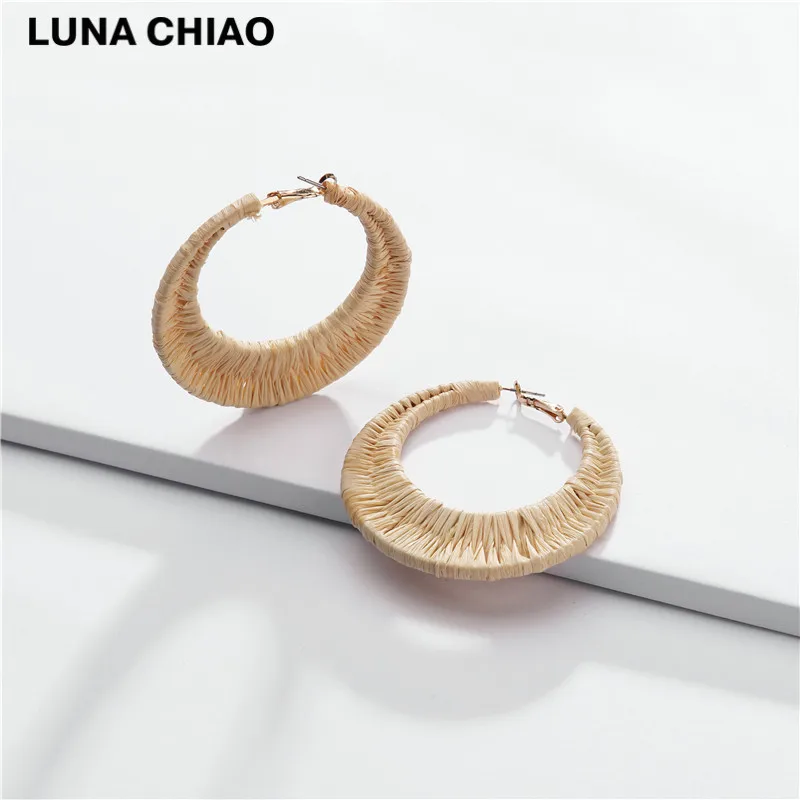

LUNA CHIAO Handmade Jewelry Braided Straw Rattan Big Hoop Earrings for Women