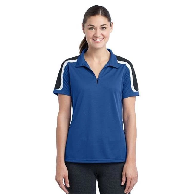 Sport-Tek LST658 Ladies Tricolor Shoulder Micropique Sport-Wick Polo T-Shirt True Royal Black & White - Large