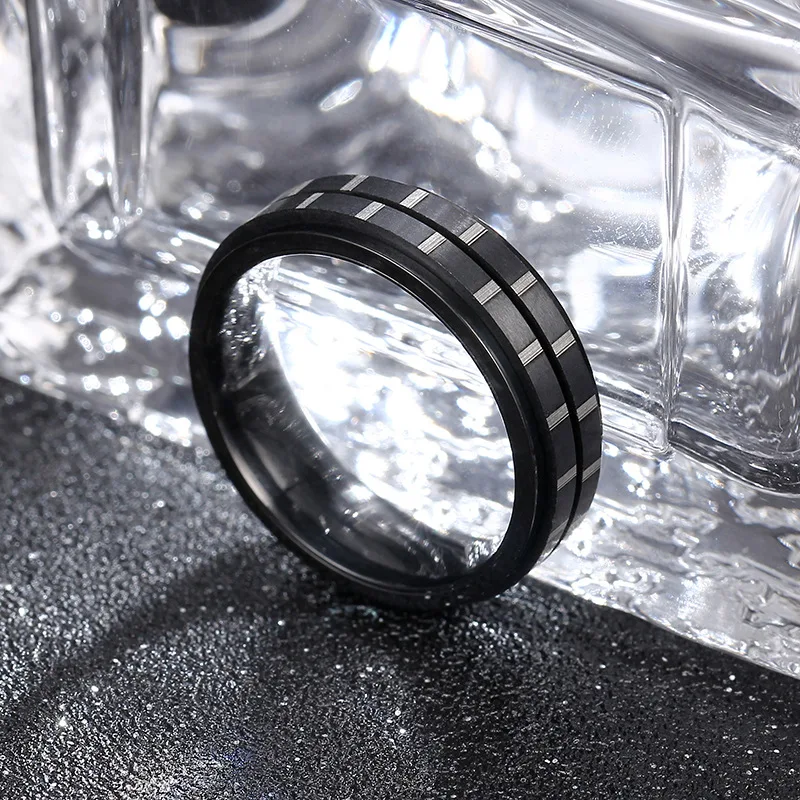 KNOCK 5 mm 316L Stainless Steel Wedding Band Ring Numerals Black Cool Punk Rings for Men Women Fashion Jewelry