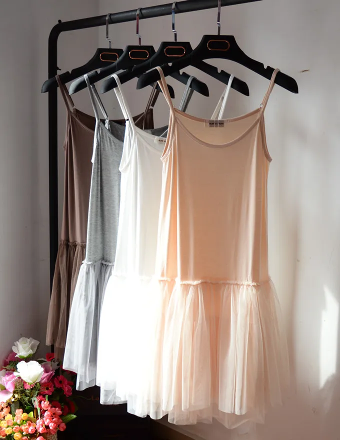 

Spring and summer cotton modal lace underskirt puff gauze slip suspender basic tank cotton dress one-piece dress