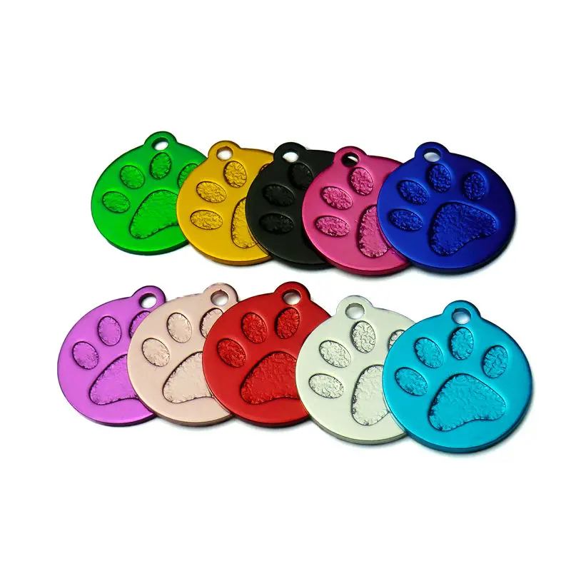

Wholesale 20pcs Round Paw Aluminium Alloy Pet Dog Necklace ID Tag For Dog Pets Collar Ring Personalized Custom Cute Engraved