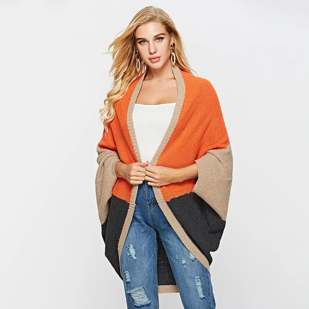 

Batwing Sleeve Coat Winter Knitting Female Clothing Long-Sleeve Stitching Coats and Jackets Women Baggy Jackets Solid Color New